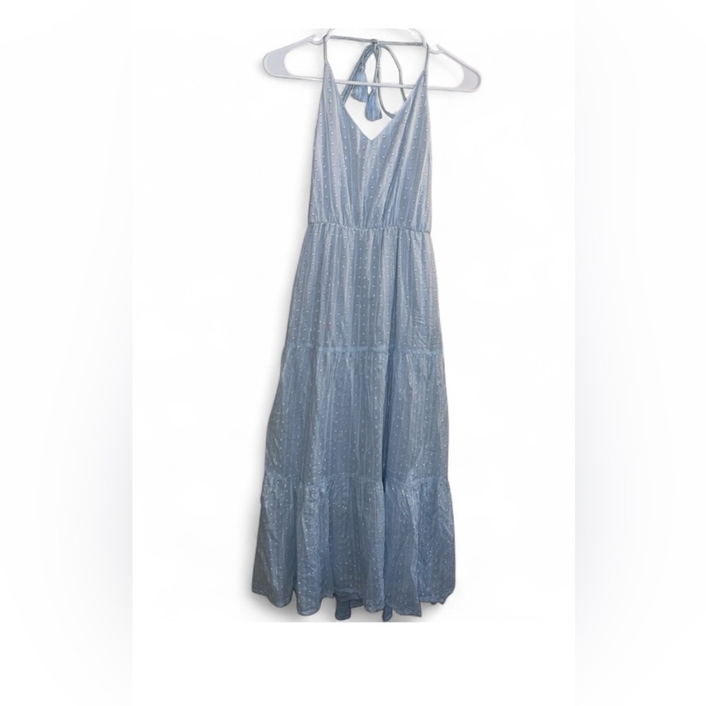 Lulus Light Blue Tiered Sleeveless Backless Dress with Metallic Lining‎